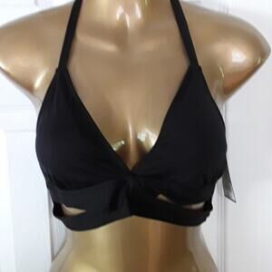 NWT Sz L Mossimo Strappy Black Halter Bikini Top